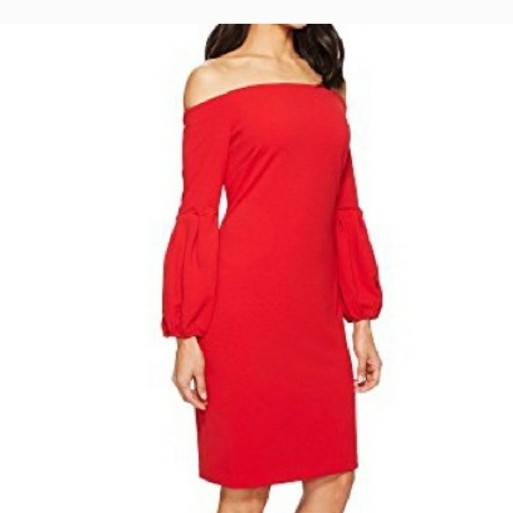 Vince camuto red off shoulder party dress